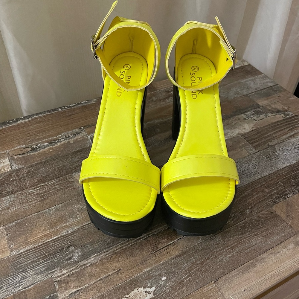 Chunky platform yellow heels